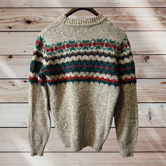 The Contour Womens Size L TallChunky Stripe Crew Neck‎  Sweater Fair Isle VTG - Picture 2 of 8